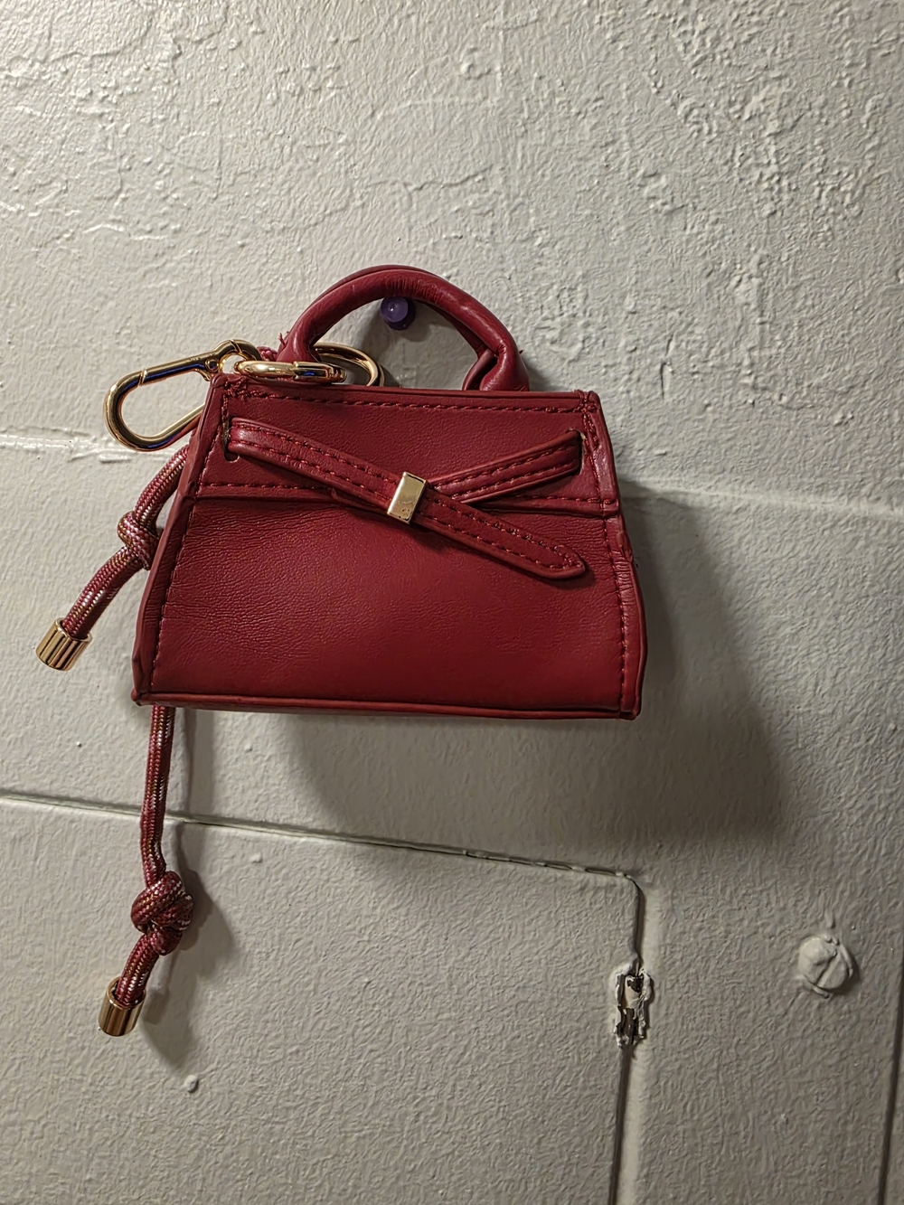 Veronica Beard Red Leather GoldDash Bag Charm Mini Purse Keychain Belted Bow NWT